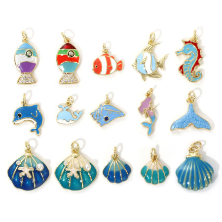 Eco-friendly Brass Ocean Jewelry Charms 18K Real Gold Plated Enamel