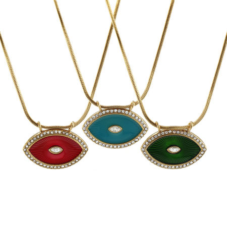 Eco-friendly PVD Vacuum Plating Exquisite 18K Real Gold Plated 304 Stainless Steel & Cubic Zirconia Snake Chain Eye Pendant Charm Necklace For Women Gift 45cm(17.7") long