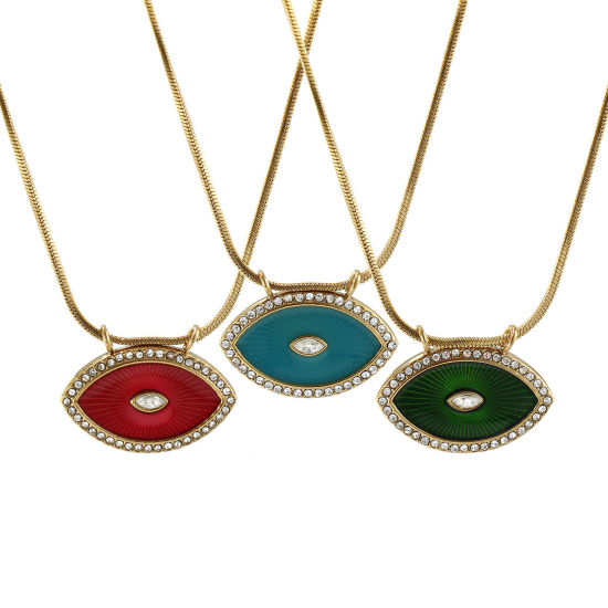 Bild von Umweltfreundliche PVD-Vakuumbeschichtung Exquisit 18K Echtgold plattiert 304 Edelstahl & Zirkon Schlangenkette Auge Anhänger Halskette Für Frauen Geschenk 45cm lang