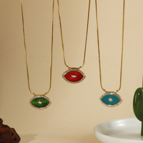 Bild von Umweltfreundliche PVD-Vakuumbeschichtung Exquisit 18K Echtgold plattiert 304 Edelstahl & Zirkon Schlangenkette Auge Anhänger Halskette Für Frauen Geschenk 45cm lang