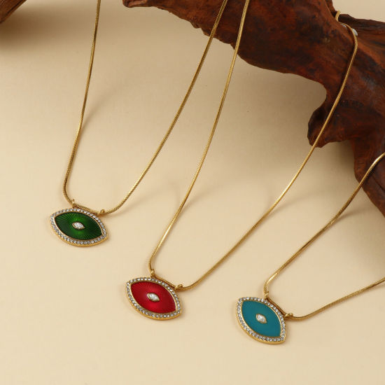 Bild von Umweltfreundliche PVD-Vakuumbeschichtung Exquisit 18K Echtgold plattiert 304 Edelstahl & Zirkon Schlangenkette Auge Anhänger Halskette Für Frauen Geschenk 45cm lang