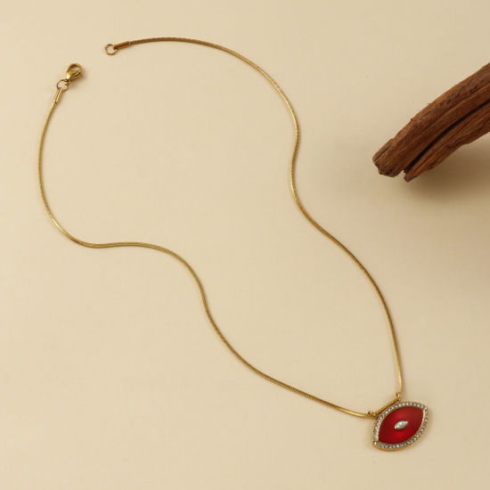 Bild von Umweltfreundliche PVD-Vakuumbeschichtung Exquisit 18K Echtgold plattiert 304 Edelstahl & Zirkon Schlangenkette Auge Anhänger Halskette Für Frauen Geschenk 45cm lang