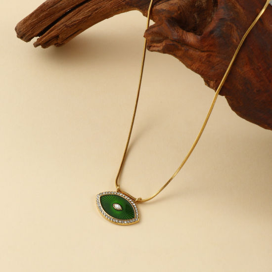 Bild von Umweltfreundliche PVD-Vakuumbeschichtung Exquisit 18K Echtgold plattiert 304 Edelstahl & Zirkon Schlangenkette Auge Anhänger Halskette Für Frauen Geschenk 45cm lang
