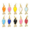 Imagen de 1 Unidad Respetuoso del Medio Ambiente Latón Joyería del océano Colgantes 18K Oro Real Chapado Esmalte Pez Perlado Claro Circón Artificial 19mm x 6mm