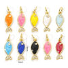 Imagen de 1 Unidad Respetuoso del Medio Ambiente Latón Joyería del océano Colgantes 18K Oro Real Chapado Esmalte Pez Perlado Claro Circón Artificial 19mm x 6mm