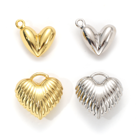 Eco-friendly Brass Valentine's Day Charms Real Gold Plated Heart 3D