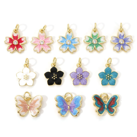 Immagine di 2 PCs Eco-friendly Brass Charms 18K Real Gold Plated Multicolor Enamel Flower Butterfly