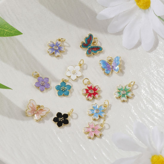 Immagine di 2 PCs Eco-friendly Brass Charms 18K Real Gold Plated Multicolor Enamel Flower Butterfly