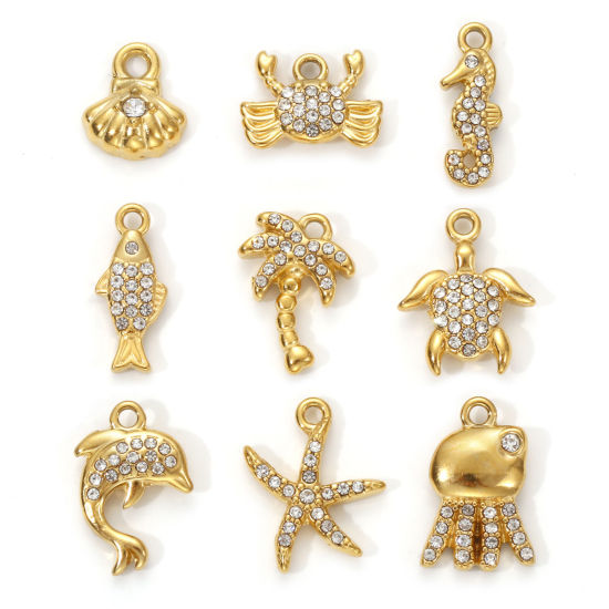 Изображение 1 Piece Eco-friendly PVD Vacuum Plating 304 Stainless Steel Charms 18K Real Gold Plated Micro Pave Clear Cubic Zirconia