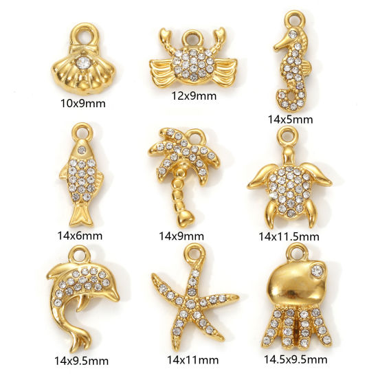 Изображение 1 Piece Eco-friendly PVD Vacuum Plating 304 Stainless Steel Charms 18K Real Gold Plated Micro Pave Clear Cubic Zirconia