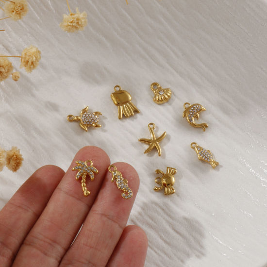 Изображение 1 Piece Eco-friendly PVD Vacuum Plating 304 Stainless Steel Charms 18K Real Gold Plated Micro Pave Clear Cubic Zirconia