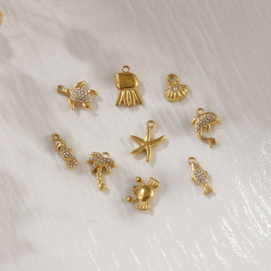 Изображение 1 Piece Eco-friendly PVD Vacuum Plating 304 Stainless Steel Charms 18K Real Gold Plated Micro Pave Clear Cubic Zirconia