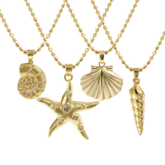 Imagen de 18K Oro Real Chapado Cadenas de Bola Caracola Collar con Colgante, Latón 45cm + 5cm, Para Mujeres, Elegante Joyería del océano Regalo, Respetuoso del Medio Ambiente, 1 Unidad