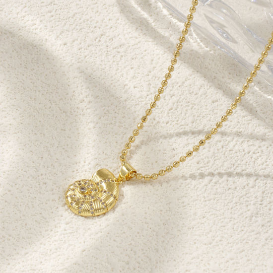 Imagen de 18K Oro Real Chapado Cadenas de Bola Caracola Collar con Colgante, Latón 45cm + 5cm, Para Mujeres, Elegante Joyería del océano Regalo, Respetuoso del Medio Ambiente, 1 Unidad