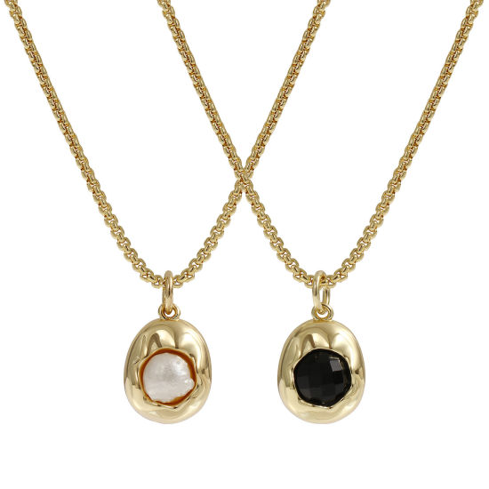 Imagen de 18K Oro Real Chapado Cadena de Cable Cruz Óvalo Collar con Colgante, Latón & Acrílico 45cm + 5cm, Para Mujeres, Elegante Sencillo Regalo, Respetuoso del Medio Ambiente, 1 Unidad