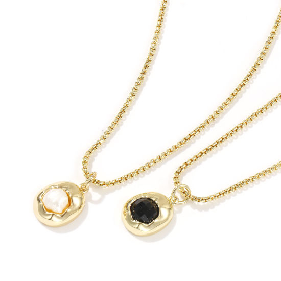 Imagen de 18K Oro Real Chapado Cadena de Cable Cruz Óvalo Collar con Colgante, Latón & Acrílico 45cm + 5cm, Para Mujeres, Elegante Sencillo Regalo, Respetuoso del Medio Ambiente, 1 Unidad