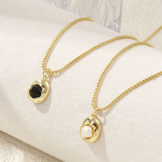 Imagen de 18K Oro Real Chapado Cadena de Cable Cruz Óvalo Collar con Colgante, Latón & Acrílico 45cm + 5cm, Para Mujeres, Elegante Sencillo Regalo, Respetuoso del Medio Ambiente, 1 Unidad