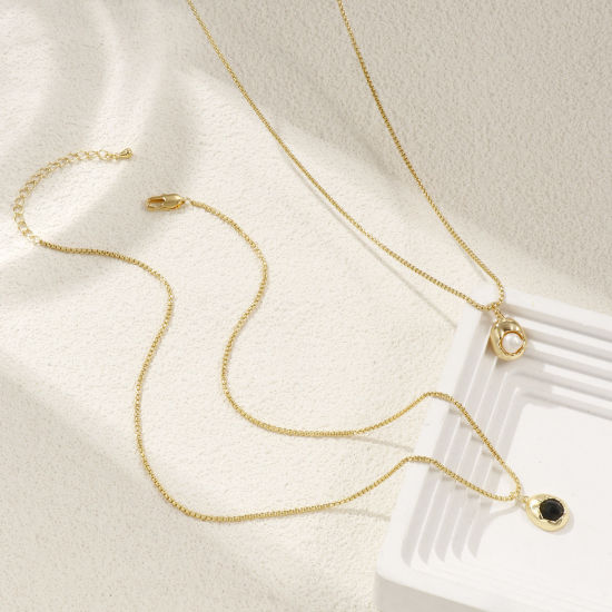 Imagen de 18K Oro Real Chapado Cadena de Cable Cruz Óvalo Collar con Colgante, Latón & Acrílico 45cm + 5cm, Para Mujeres, Elegante Sencillo Regalo, Respetuoso del Medio Ambiente, 1 Unidad