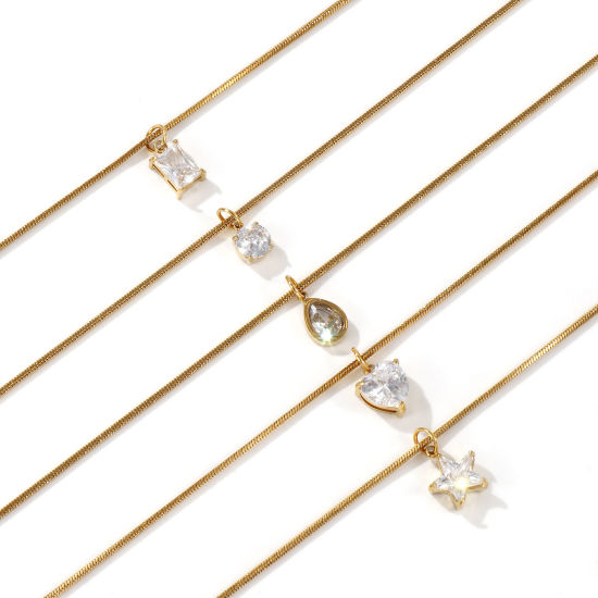 Immagine di 1 Piece Eco-friendly PVD Vacuum Plating Stylish Geometric 18K Real Gold Plated 304 Stainless Steel & Cubic Zirconia Snake Chain Pendant Charm Necklace For Women Gift 45cm(17.7") long