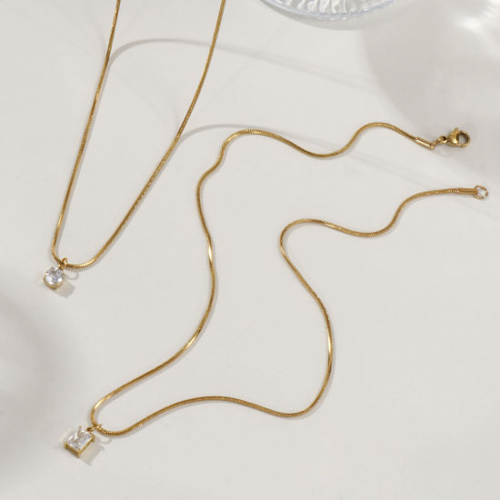 Immagine di 1 Piece Eco-friendly PVD Vacuum Plating Stylish Geometric 18K Real Gold Plated 304 Stainless Steel & Cubic Zirconia Snake Chain Pendant Charm Necklace For Women Gift 45cm(17.7") long