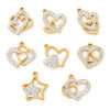 Picture of Eco-friendly PVD Vacuum Plating 304 Stainless Steel Valentine's Day Charms 18K Real Gold Plated White Enamel Heart Micro Pave Clear Rhinestone