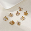 Picture of Eco-friendly PVD Vacuum Plating 304 Stainless Steel Valentine's Day Charms 18K Real Gold Plated White Enamel Heart Micro Pave Clear Rhinestone