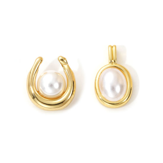 Picture of 1 Piece Brass Charms 18K Gold Plated White Acrylic Imitation Pearl