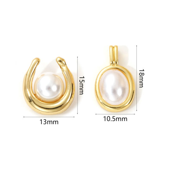 Picture of 1 Piece Brass Charms 18K Gold Plated White Acrylic Imitation Pearl