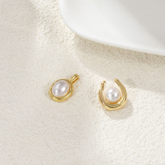 Picture of 1 Piece Brass Charms 18K Gold Plated White Acrylic Imitation Pearl
