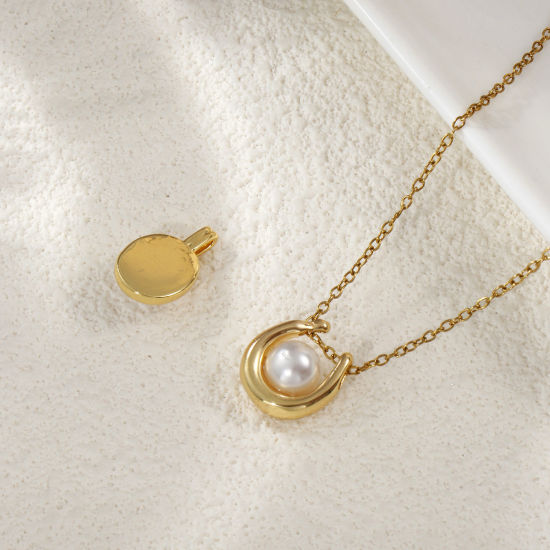 Picture of 1 Piece Brass Charms 18K Gold Plated White Acrylic Imitation Pearl