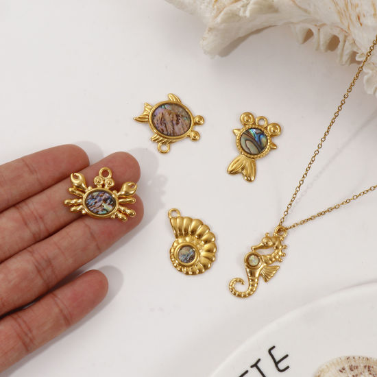 Image de 2 PCs Eco-friendly PVD Vacuum Plating 304 Stainless Steel & Natural Shell Ocean Jewelry Charms 18K Real Gold Plated