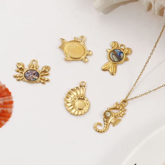 Image de 2 PCs Eco-friendly PVD Vacuum Plating 304 Stainless Steel & Natural Shell Ocean Jewelry Charms 18K Real Gold Plated