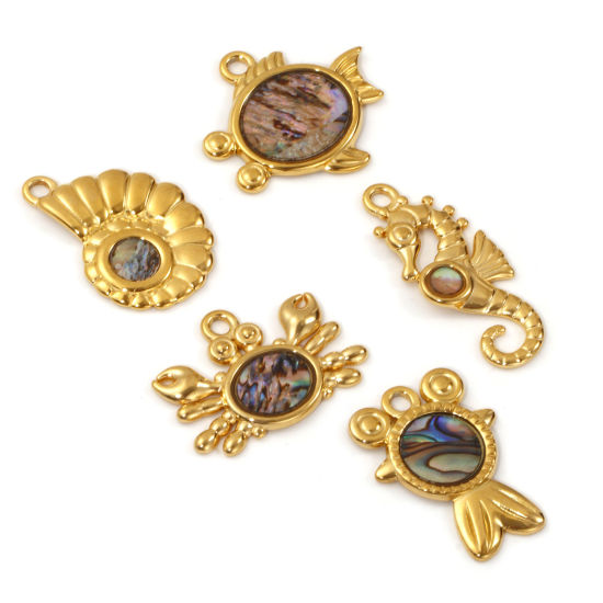 Image de 2 PCs Eco-friendly PVD Vacuum Plating 304 Stainless Steel & Natural Shell Ocean Jewelry Charms 18K Real Gold Plated