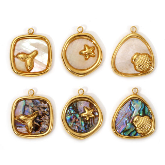 Imagen de 1 Piece Eco-friendly PVD Vacuum Plating 304 Stainless Steel & Natural Shell Charms 18K Real Gold Plated