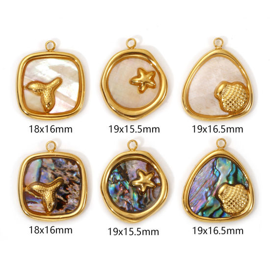 Imagen de 1 Piece Eco-friendly PVD Vacuum Plating 304 Stainless Steel & Natural Shell Charms 18K Real Gold Plated