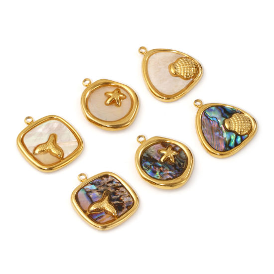 Imagen de 1 Piece Eco-friendly PVD Vacuum Plating 304 Stainless Steel & Natural Shell Charms 18K Real Gold Plated