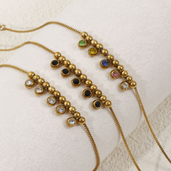 Immagine di 1 Pz Placcatura Sottovuoto PVD Ecologica Elegante 18K Vero Oro Placcato 304 Acciaio Inossidabile & Strass Catena a Casella Cavigliera con Ciondoli Per Donne Regalo 22cm Lunghezza