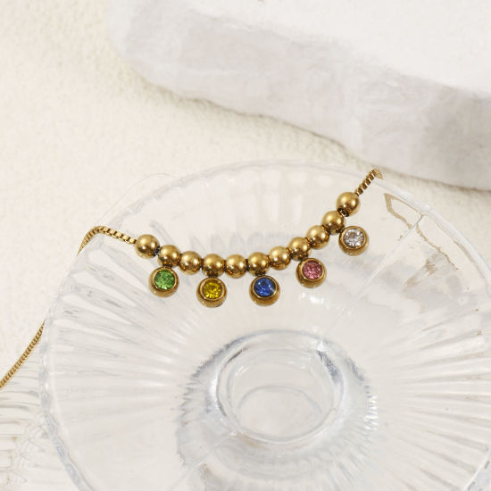 Immagine di 1 Pz Placcatura Sottovuoto PVD Ecologica Elegante 18K Vero Oro Placcato 304 Acciaio Inossidabile & Strass Catena a Casella Cavigliera con Ciondoli Per Donne Regalo 22cm Lunghezza