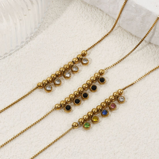 Immagine di 1 Pz Placcatura Sottovuoto PVD Ecologica Elegante 18K Vero Oro Placcato 304 Acciaio Inossidabile & Strass Catena a Casella Cavigliera con Ciondoli Per Donne Regalo 22cm Lunghezza