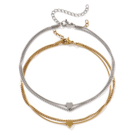 1 Pièce Chaîne de Cheville Multicouche Chaîne Maille Cheval La Saint Valentin en 304 Acier Inoxydable Respectueux de la Nature À la Mode Multicolore Cœur Pour Femmes Cadeau 23cm long