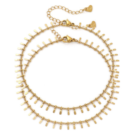 Eco-friendly PVD Vacuum Plating Minimalist Stylish 18K Real Gold Plated 304 Stainless Steel Handmade Link Chain Tassel Anklet For Women Gift 23cm(9") long