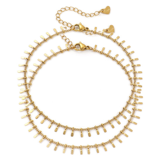 Immagine di 1 Pz Placcatura Sottovuoto PVD Ecologica Minimalista Elegante 18K Vero Oro Placcato 304 Acciaio Inossidabile Catena a Maglia Fatta a Mano Nappine Cavigliere Per Donne Regalo 23cm Lunghezza