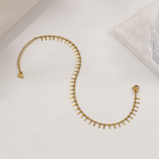 Immagine di 1 Pz Placcatura Sottovuoto PVD Ecologica Minimalista Elegante 18K Vero Oro Placcato 304 Acciaio Inossidabile Catena a Maglia Fatta a Mano Nappine Cavigliere Per Donne Regalo 23cm Lunghezza