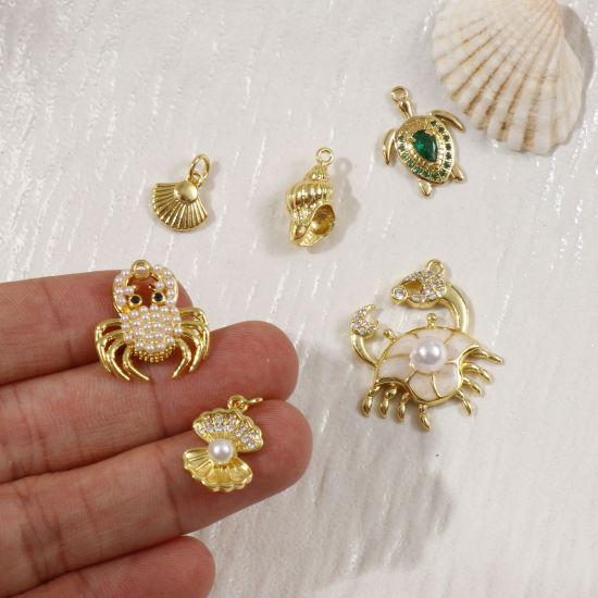 Imagen de 2 Unidades Latón Joyería del océano Colgantes Chapado en Oro de 18K Concha Animales Marinos Acrílico Imitación de Perla