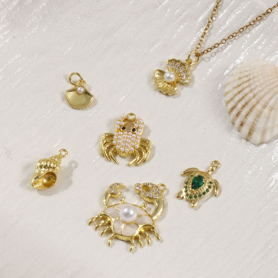 Imagen de 2 Unidades Latón Joyería del océano Colgantes Chapado en Oro de 18K Concha Animales Marinos Acrílico Imitación de Perla