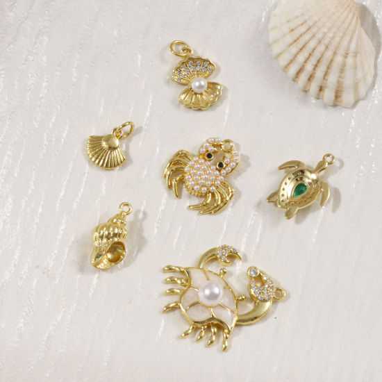 Imagen de 2 Unidades Latón Joyería del océano Colgantes Chapado en Oro de 18K Concha Animales Marinos Acrílico Imitación de Perla