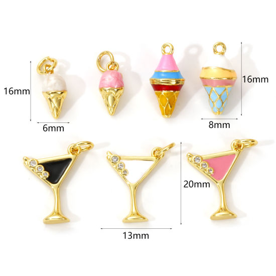 Imagen de 2 Unidades Latón Colgantes Chapado en Oro de 18K Multicolor Esmalte Copa de Vino Helado