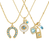 Imagen de 18K Oro Real Chapado Collar con Colgante, Latón 45cm + 5cm, Para Mujeres, Azul Circón Artificial Retro Regalo, Respetuoso del Medio Ambiente, 1 Unidad