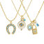 Bild von 18K Real Gold Plated Pendant Charm Necklace, Brass 45cm(17.7") + 5cm(2"), For Women, Blue Cubic Zirconia Retro Gift, Eco-friendly, 1 Piece