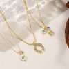 Imagen de 18K Oro Real Chapado Collar con Colgante, Latón 45cm + 5cm, Para Mujeres, Azul Circón Artificial Retro Regalo, Respetuoso del Medio Ambiente, 1 Unidad